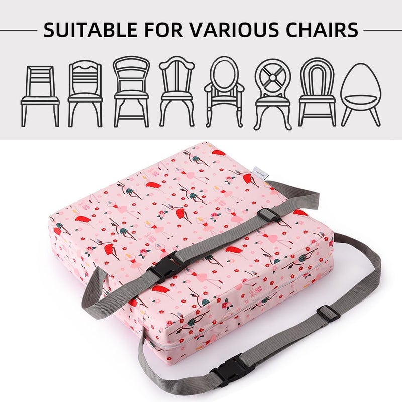 Zicac Portable Toddler Booster Seat for Dining Table, Safer Non-Slip Kids Booster Seat with Double Adjustable Straps, Washable Detachable Strong Support Increasing Cushion for Child (Pink) - Image 4